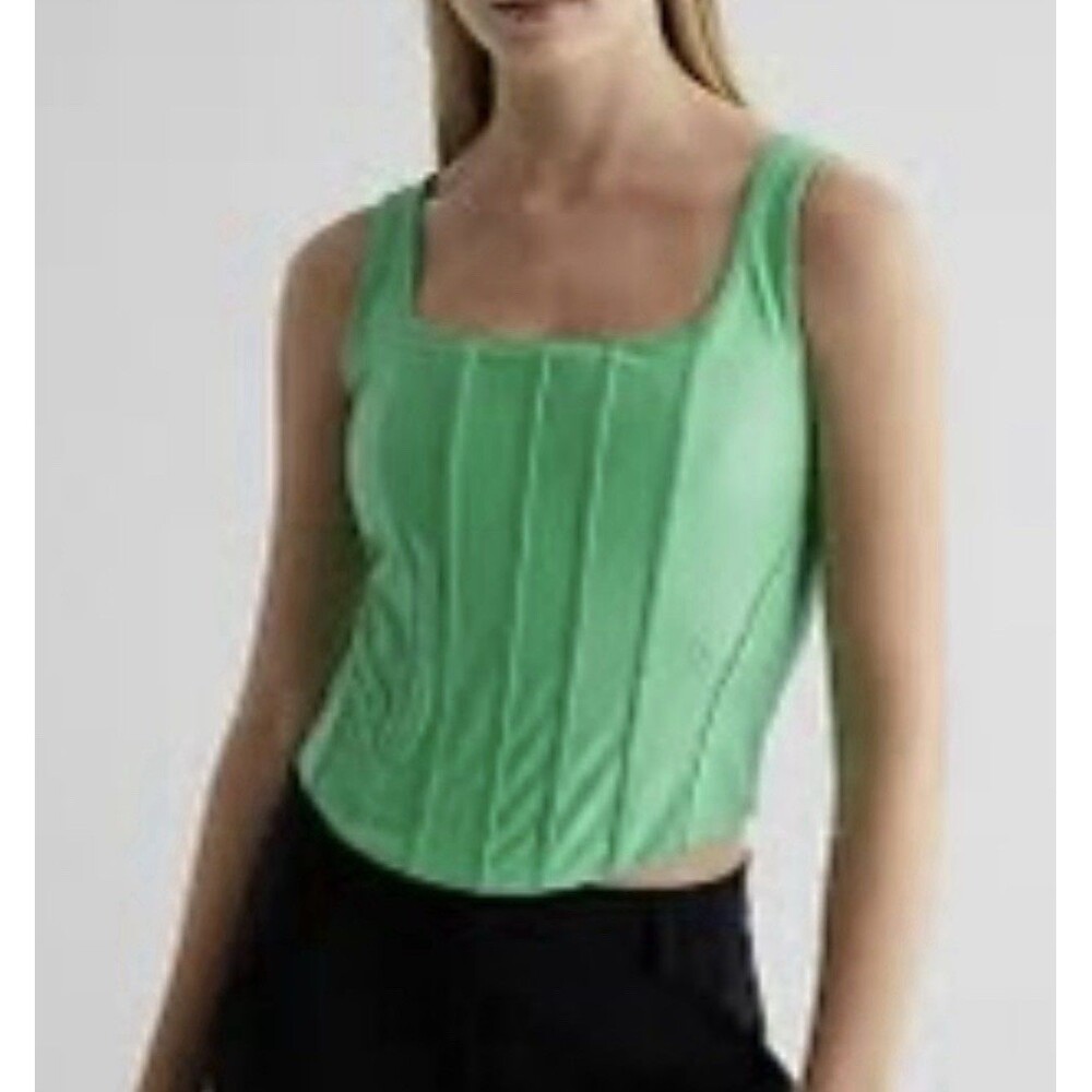 Express Body Contour XL Kelly Green Corset Tank Top Square Neck Stretch